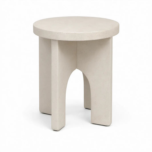 Runder Beistelltisch aus Kunststein in Cremeweiss, Ø 40 cm, Höhe 50 cm