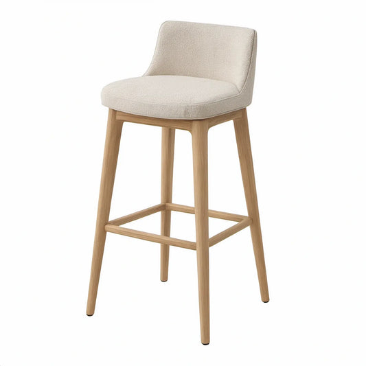 Barhocker mit Rückenlehne aus Eichenholz, Polyesterbezug Creme/Natur, 48 x 52 x 102 cm