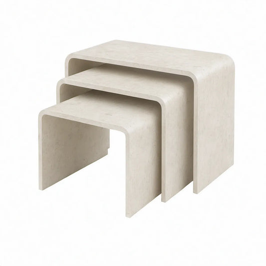 3-teiliges Tischset in Travertinoptik Beige, 50 x 40 x 50 cm